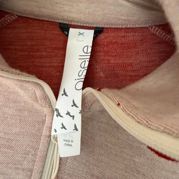 Oiselle Red Pink Wazzie Wool Jacquard Half Zip Sweater 100% Merino Size L - Picture 2 of 3